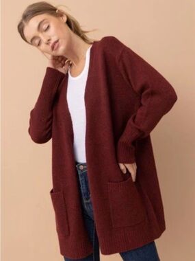 LOFT Rust Orange Open-Front Pocket Cardigan